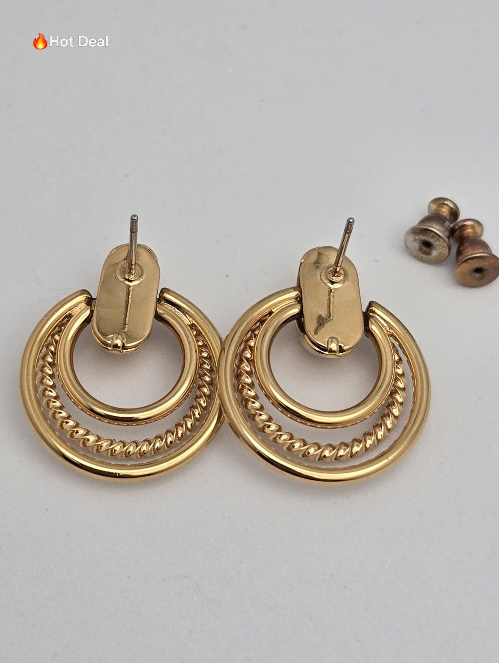 Door Knocker Post Earrings Rope Twist 1 1/8" NWT Vintage Style Gold Tone - Picture 6 of 10